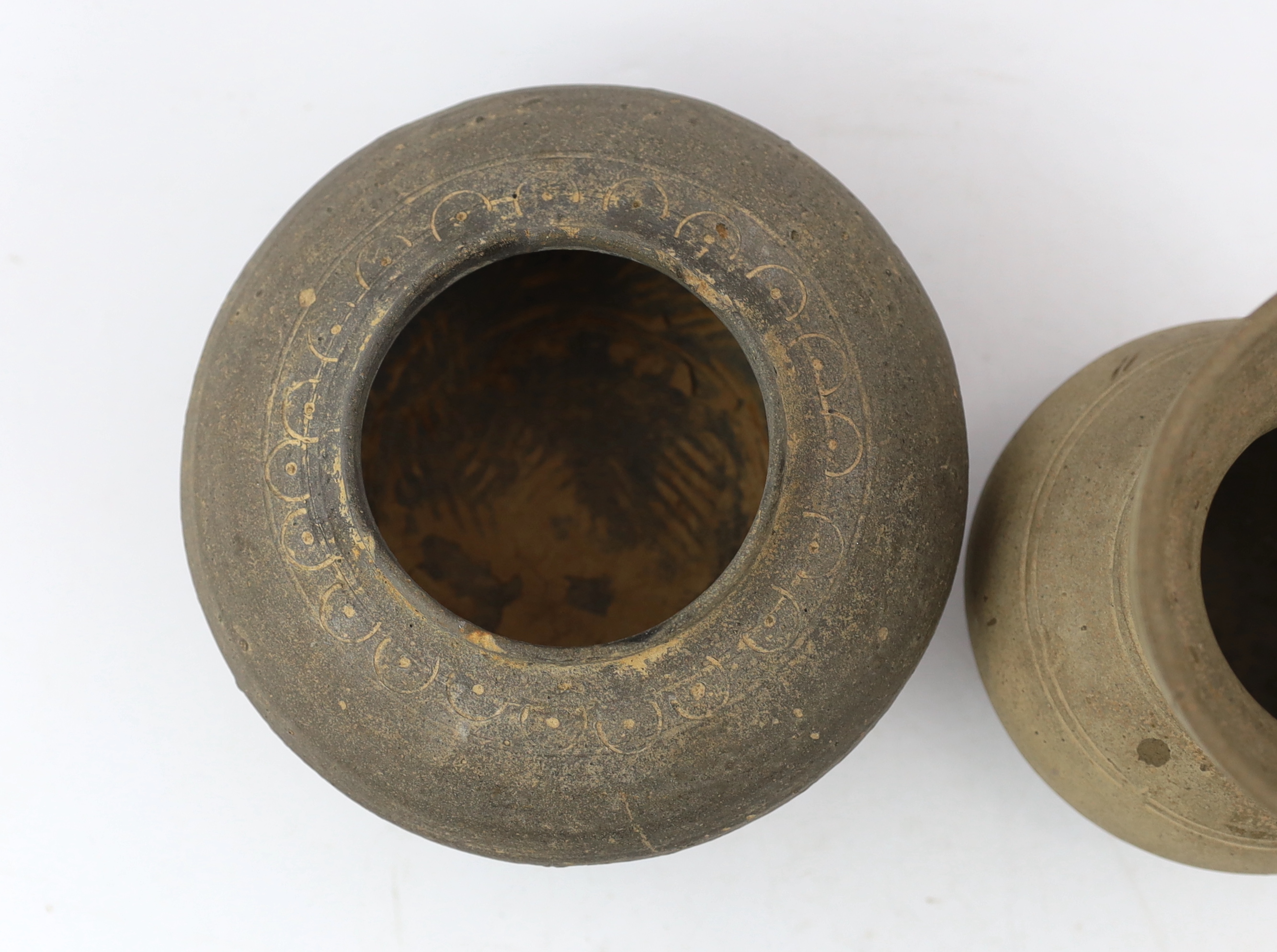 Two Chinese stoneware vessels, Han dynasty (202BC - 220 AD)